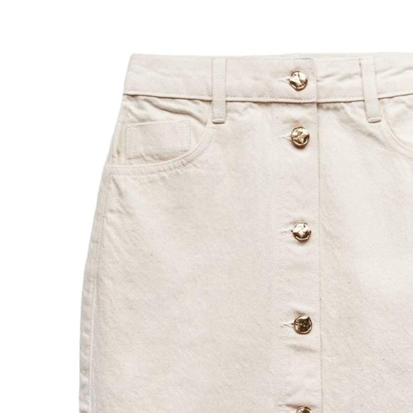 ZARA DENIM MIDI SKIRT WITH BUTTONS ECRU SIZE XS | 0108/226/712 - Picture 5 of 5